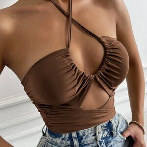 NEW Brown Multiway Wrap Front Tie Back Halter Top – Date Night & Trendy